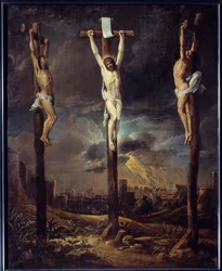 Le Calvary-målning av David Teniers I Le Vieux (1582-1649) 1600-talets sön. 0,86x0,69 m