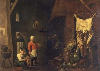 Interiören av ett rustikt hus, ca 1640 (olja på duk)