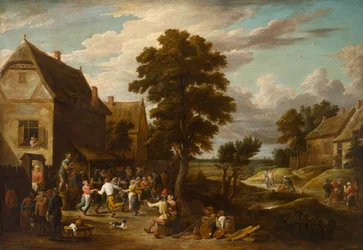 Dansare på ett Village Inn, cirka 1660-talet (olja på duk)