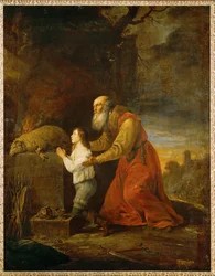 Abraham tackar för att hans son Isak har skonats