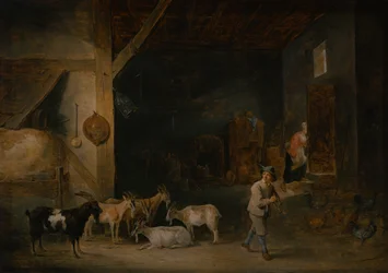 Ladugård med getter och en pojke som spelar blockflöjt, ca 1640-45