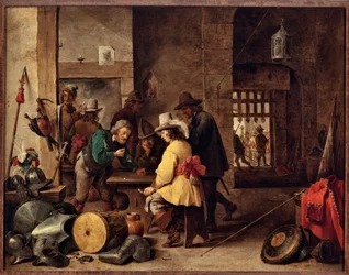 Vakthuset, soldater som spelar och vadslagning Målning av David Teniers den unge (1610-1690)