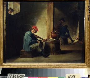 En musiker (A Musician). Målning av David Teniers den yngre (1610-1690). Olja på trä, 26,3 x 37,8 cm. Flamländsk konst, barockstil. Regionalt konstgalleri, Tambov (Ryssland).