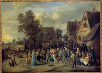 Byfest med aristokratiska par Målning av David Teniers II (1610-1690) Sön. 0,8x1,09 m.