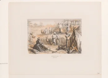Skörd på fälten, 1200-talet bybor. (1200-talet) (titel på föremål)