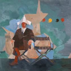 Marcel Broodthaers 25 (Fyra kommatecken), 2025 (olja på linne)