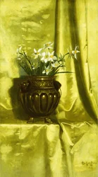 Narcissus i en mässingsvas,