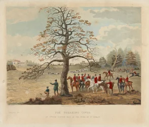[Rävjakt] set om fyra: (2) Fox Breaking Cover / At Upper Gatton Seat of the Duke of St. Alban
