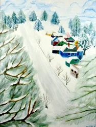 Village Snow, 2014, akryl på duk