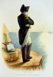Napoleon på ön Saint Helena, illustration från Le Plutarque Francais av E. Mennechet, graverad av Delaistre, 1835