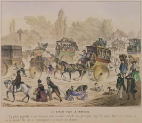 Avresa till landet, mitten av artonhundratalet (färg litho)