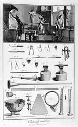 Interiör av en järnhandlare och instrumentplaner, 1751-1777