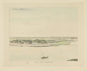 Utsikt över Waal norr om Nijmegen Mot norr (titel på objekt) Sevärdheter runt staden Nijmegen (serietitel) Geldersch panorama eller rund vy av livet ritad på Belvedere i Nymegen (serietitel)