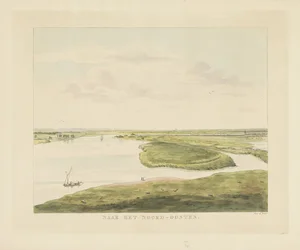 Utsikt över Waal nordost om Nijmegen I nordost (titel på objekt) Utsikter runt staden Nijmegen (serietitel) Gelderland panorama eller rund vy från livet på Belvedere i Nymegen (serietitel)