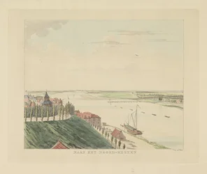 Utsikt över Valkhof och Waal nordväst om Nijmegen I nordväst (titel på objekt) Utsikter runt staden Nijmegen (serietitel) Gelderland panorama eller rund vy från livet på Belvedere i Nymegen (serietitel)