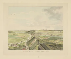 Utsikt över landskapet sydost om Nijmegen I sydost (titel på objekt) Sevärdheter runt staden Nijmegen (serietitel) Geldersch panorama eller rund vy av livet ritad på Belvedere i Nymegen (serietitel)