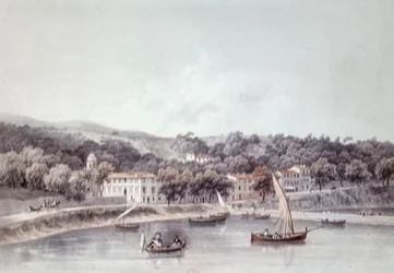 Utsikt över St Jean, nära Nice (färg litho)