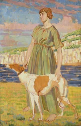 Porträtt av Elizabeth Lipczinski med sin hund Fanny, ca 1911-12
