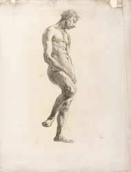 Stående manlig nakenbild, ca 1906-08 (svart krita på papper)