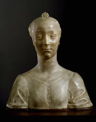 Byst av en ung dam. Marmorskulptur av Desiderio da Settignano (ca 1430-1464). Mått: 146 cm. Florens, Museo Nazionale del Bargello