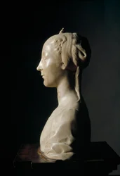 Byst av en ung dam. Marmorskulptur av Desiderio da Settignano (ca 1430-1464). Mått: 146 cm. Florens, Museo Nazionale del Bargello