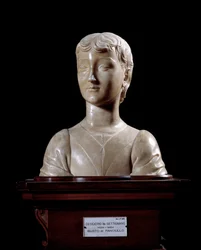 Ung man. Skulptur av Desiderio da Settignano (ca 1430-1464), 1450-1455. Mått: 40 x 34,5 cm. Florens, Museo Nazionale del Bargello