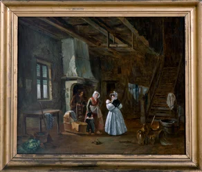 Interiör med figurer (olja på duk)