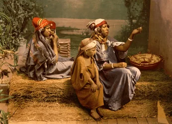 Beduin-tiggare och barn, Tunis, Tunisien