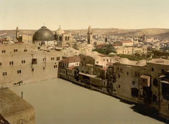 Hiskias pool, Jerusalem, Heliga landet, c.1890-c.1900 (fotokromtryck)