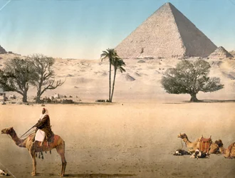 Vilande beduiner nära den stora pyramiden i Giza, ca 1895