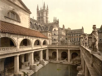 Romerska badet och klostret, Bath, ca 1890-1900 (fotokromtryck)