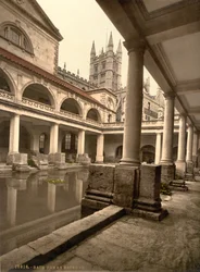 Romerska badet och klostret, Bath, ca 1890-1900 (fotokromtryck)