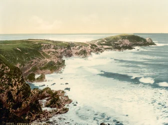 Towan Head, Newquay, Cornwall, England, fotokromtryck, c.1900