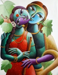 Radha och Krishna i en omfamning