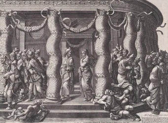 Kristus och kvinnan gripen i äktenskapsbrott, 1575 återutgiven 1613.