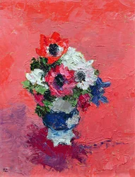 Anemoner på röd mark, 1992 (bräda)