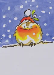 Christmas Robin (wc och bläck på papper)