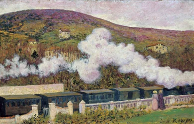 Tågets passerande - Regoyos y Valdes, Dario de (1857-1913) - 1902 - Olja på trä - 35x55 - Museo Carmen Thyssen, Malaga