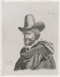 Porträtt av Peter Paul Rubens med kappa och hög hatt