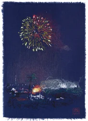 Artifices on Independence Day, 2025 (akryl, bläck och blyerts på tyg)