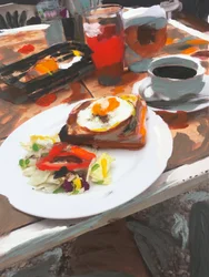 Desayuno intervenido, 2018 (målning på fotografi)