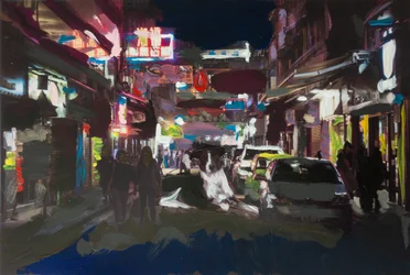Roma fuera de escala en Hong Kong 2, 2018 (akrylfärg på tryckt foto)