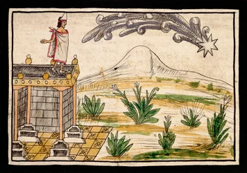 Montezuma observerar kometen, miniatyr från The History of the Indies av Diego Duran (1537-1588)