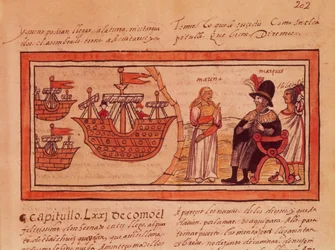 Den indianska prinsessan Malinche eller Doña Marina, Hernando Cortés (1485-1547) älskarinna, som tolkar åt honom