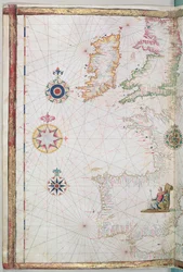 De brittiska öarna och Iberien, detalj ur en världsatlas, 1565