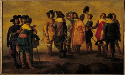 Samtal eller möte med tretton karaktärer Målning av Diego Velasquez följe (1599-1660) 1600-talets sön. 0,47x0,77 m