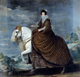 Ryttarporträtt av Elisabeth av Frankrike eller Isabelle av Bourbon (1602-1644), hustru till Filip IV av Spanien 1616 Målning av Diego Velasquez (1599-1660) 1635 Sön. 3,01x3,14 m Madrid, Musee du Prado - Ridsporträtt av Isabelle av Frankrike (1602-1644),