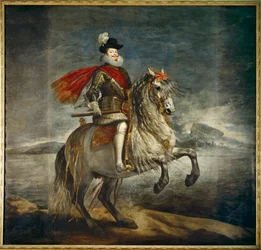 Felipe III, kung av Spanien till häst (målning på duk)