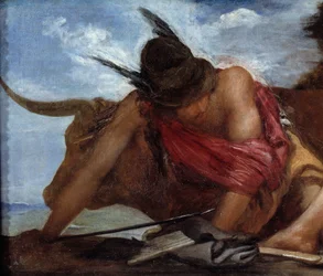 Merkurius och Merkurius Argos-detalj. Målning av Diego Velasquez (1599-1660)