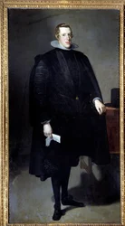 Porträtt till fots av Filip IV (1605 - 1665). Målning av Diego Rodriguez de Silva y Velasquez (1599-1660)